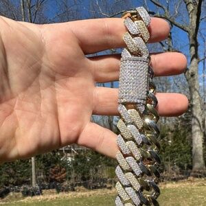 22mm Ice out VVS1 Moissanite Diamond Cuban Link Chain Men's Bustdown Miami Cuban